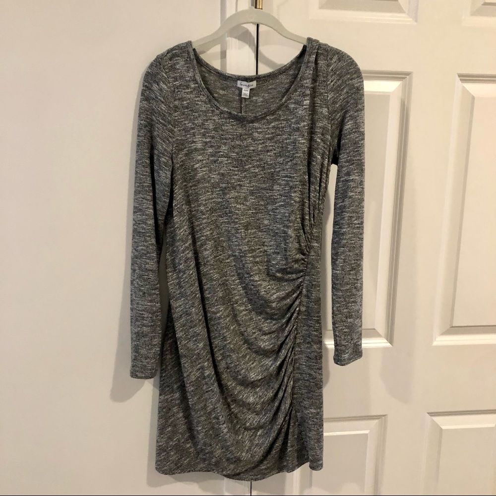 Ruched grey long sleeve dress